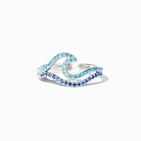 S925 plata esterlina patrón de doble onda gradiente azul Simple estilo europeo americano dedo cristal océano Ola Azul anillo