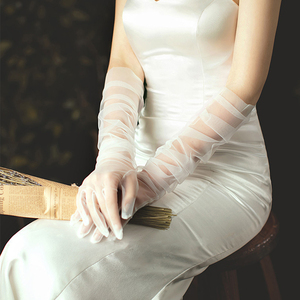 <span class=keywords><strong>Gants</strong></span> de mariage pour femmes en maille de mariée en tulle longs <span class=keywords><strong>gants</strong></span> de fête de costume d'opéra 27 "longueur de coude <span class=keywords><strong>gants</strong></span> transparents - Product Image 5