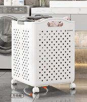 Panier à linge pliable en plastique blanc durable avec roulettes, boîte de rangement pliable pour économiser de l'espace, organisateur pour salle de bain, vêtements sales