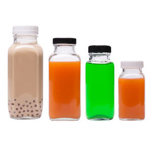 Vente en gros Bouteilles de jus vides en verre carrées de 4oz 6oz 8oz 12oz 16oz avec couvercles - Product Image 5
