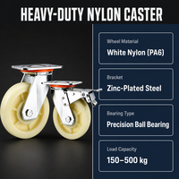 Roues pivotantes en nylon robustes jaunes OEM, 6 à 8 pouces, 450 kg, avec frein, RoHS, pour chariots industriels et équipements