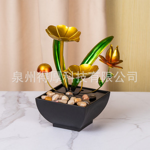 Miniature Water Feature Decor With <b>Backlight</b> Square Electric Plated Metal Flower Design For Living Room <b>TV</b> Cabinet Display - Product Image 1