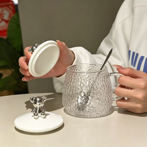 Vente en gros d'usine : Tasse à café en verre avec couvercle en forme d'ours, cadeau artisanal, bouteille d'eau, tasse à café, tasse à thé, tasse à jus, avec cuillère - Product Image 3