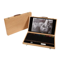 Ensemble de peinture d'art Boîte d'art en bois Ensemble de peinture et crayon de peinture à l'huile Stylo de couleur Crayon de couleur Aquarelle 34pcs