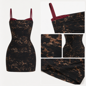<span class=keywords><strong>Robe</strong></span> moulante mini personnalisée pour femme, imprimé métallisé noir et or, col carré froncé, bretelles spaghetti, <span class=keywords><strong>robe</strong></span> sexy pour club, <span class=keywords><strong>cocktail</strong></span>, soirée, OEM - Product Image 3