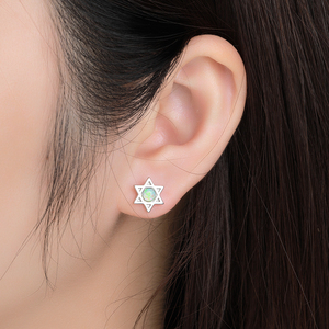 Orecchini in Opale Bianco Pesca Soda Crescent Curved Cantata Verde Pino Rosa Gemini - Product Image 4