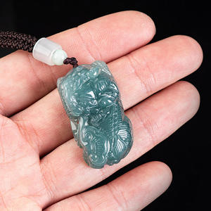 Colgante de Jadeíta Natural Pixiu, Jade Azul Agua, UNISEX, Bestias Míticas, Estilo Chino, con Certificado de Tasación PX39 - Product Image 2
