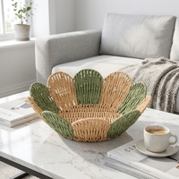 Panier de rangement en corde de papier tressée motif pétale, moderne, minimaliste, personnalisable, écologique, durable, décoratif, plateau à fruits, pour entrée et clés