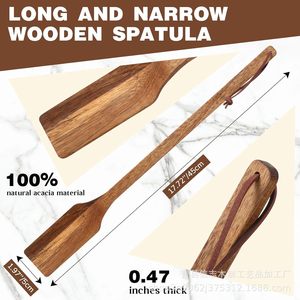 Spatule en bois d'acacia, 1 pièce, résistante au four, lavage à la main uniquement, cuillère de cuisson pour mélanger dans les casseroles - Product Image 4