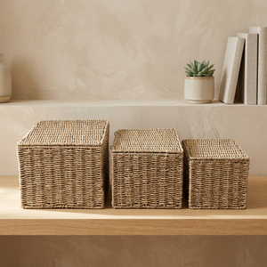 Natural Water Hyacinth Woven <b>Box</b> with Lid for Home Organization - Product Image 6