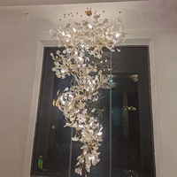 Lustre moderne en cristal avec fleurs dorées personnalisées, grand modèle pour salon, plafond haut, luminaires suspendus LED avec télécommande, garantie 5 ans