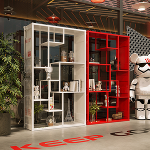 Estantería de Estilo Industrial Longstar, Estante de Exhibición Rojo y Blanco de Moda, Sistema de Estanterías Industriales Virales para Sala de Estar - Product Image 1