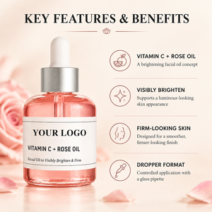 Sérum Visage Vitamine C Marque Privée HKH à l'Huile de Rose Éclaircissant Soin de la Peau Formule Personnalisée OEM ODM Emballage Flacon Compte-gouttes - Product Image 5