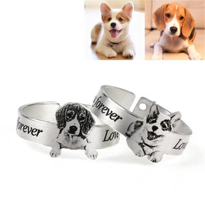 Dropshipping personalizado Acero inoxidable gatito cachorro foto apertura anillo Animal titanio acero anillo - Product Image 2