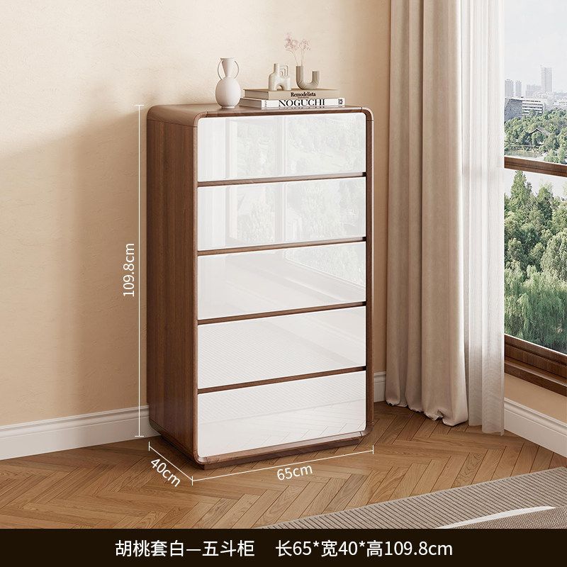 [Article de Vente Phare] Commode 5 Tiroirs en Noyer Blanc Laqué Piano Amélioré