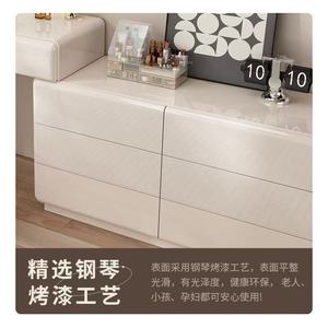 Modern Minimalist Dressing Table With Drawers Cream Lacquered Solid Wood Makeup Vanity For Bedroom - Product Image 3
