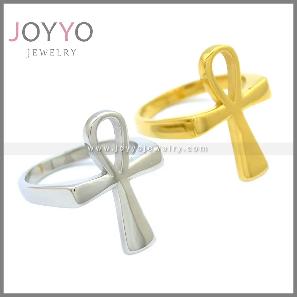 Cincin Ankh Salib Mesir Kuno atau Emas Kuning 9ct Asli Perhiasan Ankh Baja Tahan Karat