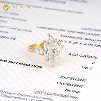 Anillo de compromiso y boda de lujo de oro de 18 quilates con diamante cultivado en laboratorio Goldleaf, corte marquesa, color E, personalizado, para aniversario y uso diario