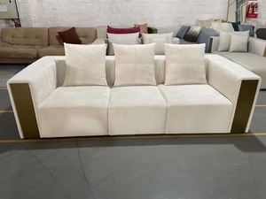 Leather Corner <strong>Sofa</strong> Luxury Italian Sectional Couch <strong>Sofa</strong> Golden <strong>Stainless</strong> <strong>Steel</strong> Armrest Couch Modern Living Room <strong>Sofas</strong> - Product Image 3