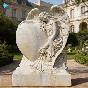 ヨーロッパ産の白い大理石の泣き天使像の墓石、墓碑、墓地用記念碑 - Product Image 3