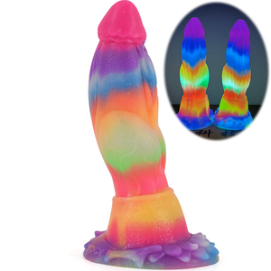 FAAK-consolador de monstruo multicolor para mujer, consolador con estimulación curva anal de 7,6 pulgadas, que brilla en la oscuridad, luminoso, bestia - Product Image 1