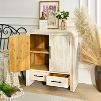 Armoire de rangement ART NEST pour salon, en bois massif durable, avec 2 tiroirs, design rustique antique