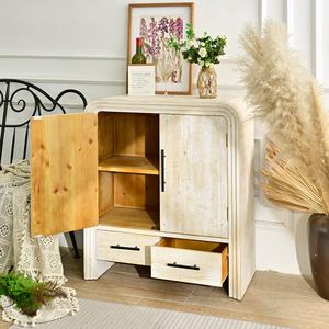 Mueble de Almacenamiento Rústico de Madera Maciza con 2 Cajones, Diseño Antiguo, para Sala de Estar - Product Image 4