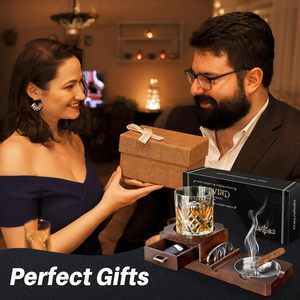 Bộ Quà Tặng gạt tàn xì gà với máy cắt xì gà và khay thủy tinh Whisky và khay tro gỗ gạt tàn ngoài trời - Product Image 4