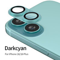 Protection d'objectif d'appareil photo pour iPhone 16/16 Plus, verre Corning 9H avec film de protection d'écran de téléphone portable en aluminium métallique