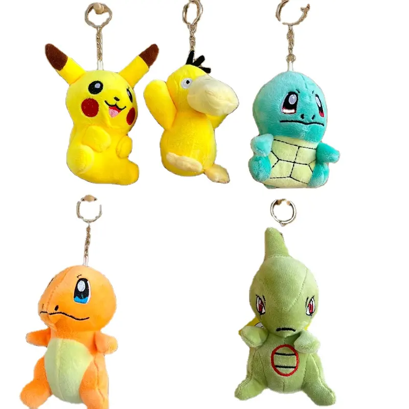 Groothandel Pokemoned Pluche Sleutelhanger Pikachu Squirtle Charmander Pluche Speelgoed Klauw Pop Machine Speelgoed Hanger Voor Kinderen