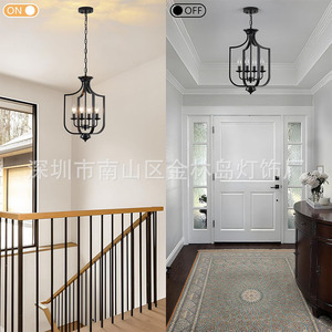 American Style Black Chandelier 4 Head E14 LED Rectangular Pendant <b>Light</b> For Living Room <b>Dining</b> Room Home - Product Image 4
