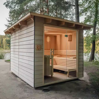 Harga Pabrik Sauna Outdoor dengan Shower untuk 6 Orang, Kayu Solid Hemlock/Cedar Merah, Pemanas Listrik 6Kw dengan Panel Kontrol untuk Taman