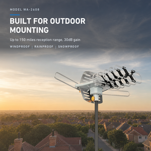 Antenne TV HD extérieure amplifiée <span class=keywords><strong>OTA</strong></span> 150 milles, gain 30dBi, rotation à 360 degrés, 2 canaux TV UHF/VHF/1080P, sans fil, en aluminium - Product Image 3