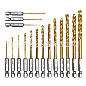 Hexagonal Shank Titanium Plated Twist Drill Bits 6.35mm Shank Metal Drilling Quick Change Chuck 16PC 13PC Set - Product Image 3