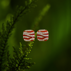 Fashion <b>Stud</b> <b>Earrings</b> 316L Stainless Steel PVD Gold Plating Red Enamel <b>Crystal</b> Inlay Square Shape Women's Jewelry - Product Image 3
