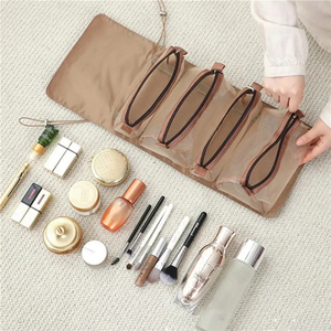 Bolsa de almacenamiento de brochas de maquillaje de nailon con cremallera para mujer, organizador de cosméticos plegable de malla separable para artículos de tocador de mujer con cierre de cuerda - Product Image 6