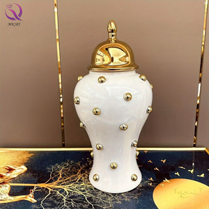 <span class=keywords><strong>Vase</strong></span> à fleurs en céramique blanc et or, style européen, <span class=keywords><strong>rond</strong></span>, avec des perles dorées décoratives, pot à gingembre de luxe général, pour la décoration de la maison - Product Image 3