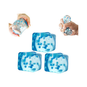 Sensory Fidget Toy Ice Cube <b>Squishy</b> with Snowflake Glitter - Stress Relief & Anxiety Calming Toy for Kids - Product Image 6