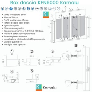 Kamalu KFN6000NS Porta Doccia Scorrevole Doppia Moderna Senza Telaio 220 cm Nero Opaco 10mm per Bagno Hotel in Acciaio Inox e Alluminio - Product Image 3