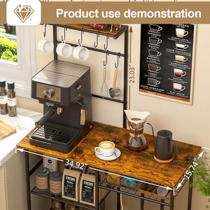 Support de <span class=keywords><strong>boulanger</strong></span> pour support de cuisine pour micro-ondes avec étagères et crochets réglables, étagères de cuisine pour épices, casseroles, brun rustique - Product Image 3