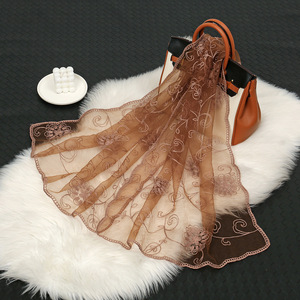 Floral Lace Embroidered Mesh Scarf Elegant Shawl for Women Daily Wear Party Travel Decorative Neck <b>Wrap</b> Cape Cover Up Neck Scarf - Product Image 5