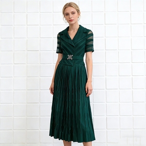 Abito <span class=keywords><strong>da</strong></span> donna estivo 2026 nuovo stile casual elegante con colletto a giacca, maniche corte e dettagli in rete a pieghe, modello versatile - Product Image 5