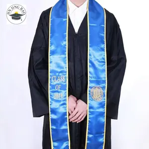 Custom Design Volwassen Stola Geborduurd Logo Goud Band Sash Voor College Graduation Gown