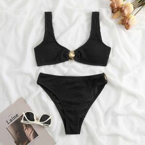 Maillot de bain femme : Ensemble bikini bandeau à taille haute, push-up, style coquille, pour la plage - Product Image 4