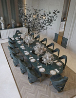 Ensemble table et chaises de salle à manger longues de style rétro français, table ovale en marbre, ensemble de table de salle à manger formelle, table de banquet de luxe sur mesure