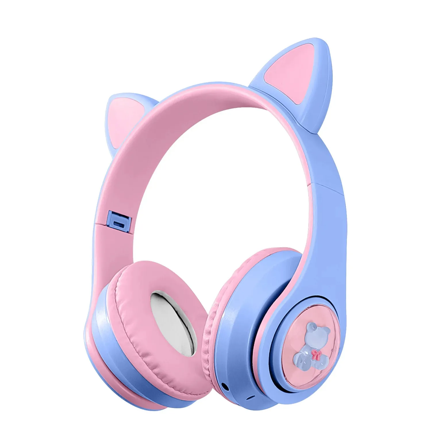 Desain baru headphone telinga kucing lucu kartun headphone LED warna-warni headphone Over-Ear pengisian daya nirkabel untuk anak perempuan