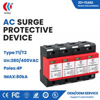 Perangkat Pelindung Lonjakan Arus AC Tipe 2 80kA 4P 385V SPD Rel DIN 35mm Kapasitas Tinggi Sistem Tenaga Surya Distribusi Industri