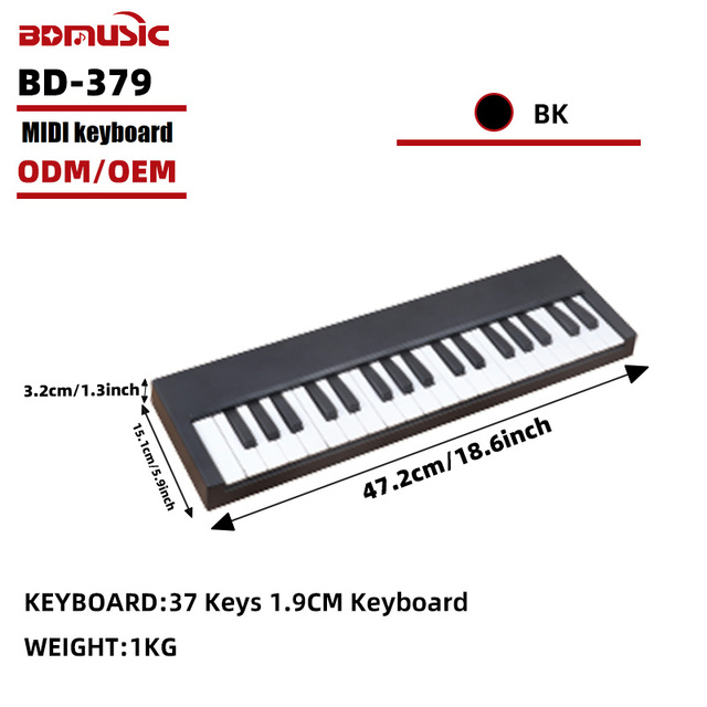 China Factory Custom Entry Level MIDI Keyboard BD-379 37-key Compact Portable Lightweight MIDI-USB Port Compatible Phones PCs