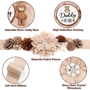 Kit de Banda de Maternidad con Osito de Peluche Marrón, Broches de Corsage para Futura Mamá y Futuro Papá, Decoraciones para Baby Shower con Temática de Osito - Product Image 3