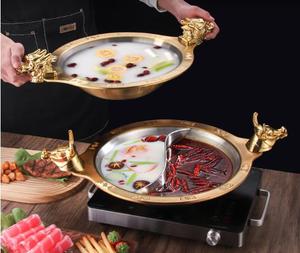 2025 recién llegado, juego de regalo de lujo de alta calidad, diseño de cabeza de dragón con borde dorado, ollas calientes para servir alimentos de <span class=keywords><strong>acero</strong></span> <span class=keywords><strong>inoxidable</strong></span> - Product Image 1